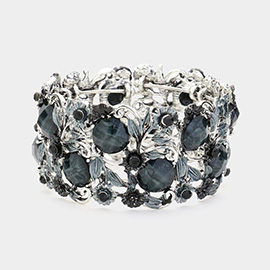 Stone Flower Leaf Cluster Evening Cuff Bracelet