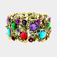 Stone Flower Leaf Cluster Evening Cuff Bracelet