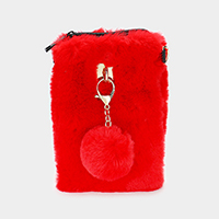 Furry Faux Fur Pom Pom Clutch Bag