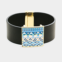 Geo Patterned Genuine Leather Magnetic Bracelet