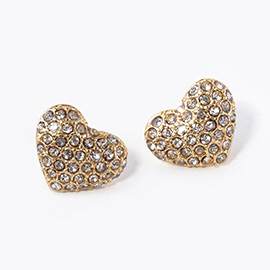 Pave Crystal Rhinestone Heart Stud Earrings