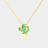 Cactus Cubic Zirconia Pave Pendant Necklace