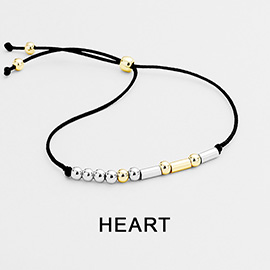 HEART Message Morse Code Adjustable Cinch Pull Tie Bracelet