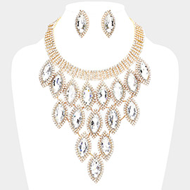 Rhinestone Pave Oval Stone Cluster Vine Necklace