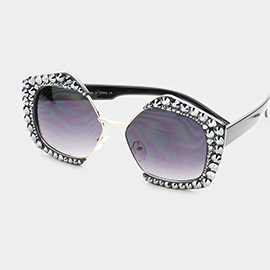 Crystal Embellished Detail Pentagon Sunglasses