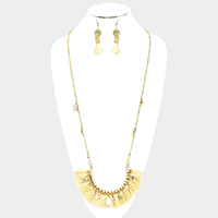 Multi Bead Detail Thread Fringe Long Necklace