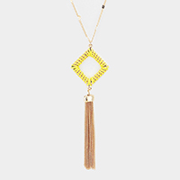 Thread Wrapped Square Hoop Drop Chain Tassel Necklace