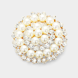 Stone Pearl Cluster Circle Pin Brooch