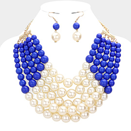 Chunky Multi Strand Pearl Bib Necklace