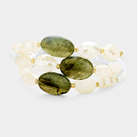 3PCS - Oval Semi Precious Accented Stretch Layered Bracelets