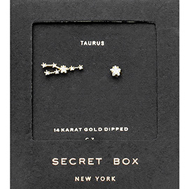 Secret Box_14K Gold Dipped CZ Stone Paved Taurus Zodiac Sign Stud Earrings