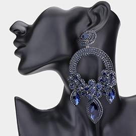 Oversized Marquise Triple Flower Chandelier Evening Earring