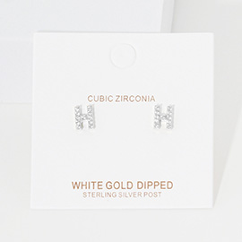 -H- Cubic Zirconia Monogram Stud Earrings