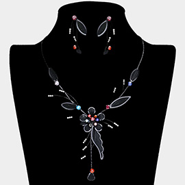 Crystal detail metal mesh flower vine necklace