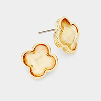 Quatrefoil Clover Stone Stud Earrings