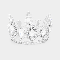 Crystal Oval Accented Rhinestone Pave Mini Crown Tiara