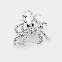 Crystal Teardrop Detail Octopus Pin Brooch