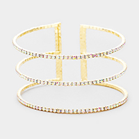 3Row Split Layer Round Crystal Detail Cuff Evening Bracelet