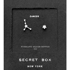 Secret Box_Sterling Silver Dipped CZ Stone Paved Cancer Zodiac Sign Stud Earrings