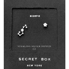 Secret Box_Sterling Silver Dipped CZ Stone Paved Scorpio Zodiac Sign Stud Earrings