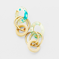 Celluloid Acetate Metal Hoop Wood Link Earrings