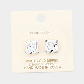 White Gold Dipped 10mm Cubic Zirconia Square Stud Earrings