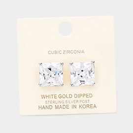 White Gold Dipped 12mm Cubic Zirconia Square Stud Earrings