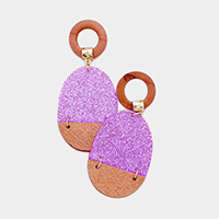 Glittered Geometric Cut Out Round Wood Dangle Earrings