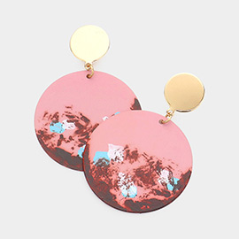 Painted Splash Metal Disc Dangle Earrings