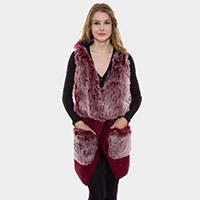 Solid Color Faux Fur Trim Detail Vest