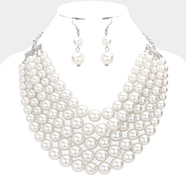 Chunky Multi Strand Pearl Bib Necklace