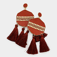 Studded Leather Triple Tassel Earrings