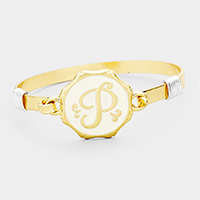 'P' Acrylic Monogram Metal Disc Hook Bracelet