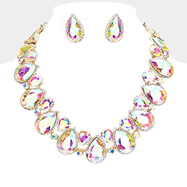 Crystal Rhinestone Trim Teardrop  Collar Evening Necklace