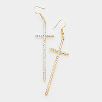 Crystal Embellished Cross Dangle Earrings