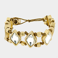 Triple Crystal Chunky Metal Bead Suede Bracelet