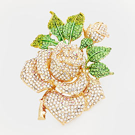 Oversized Crystal Pave Rose Brooch