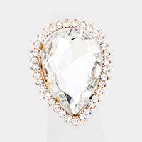 Crystal Pave Trim Teardrop Stretch Ring