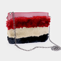 Three Tone Faux Fur Rectangle Crossbody Bag