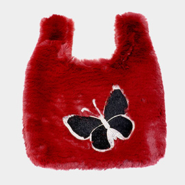 Fluffy Faux Fur Butterfly Slouchy Tote Bag