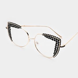 Crystal Trimmed Semi Cat Eye Optical Sunglasses