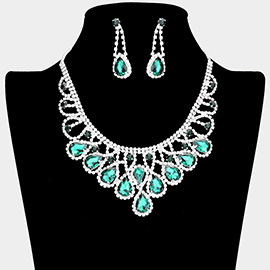 Crystal Teardrop Rhinestone Pave Evening Necklace