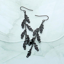 Metal Seahorse Cluster Vine Dangle Earrings