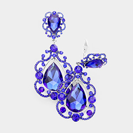 Floral Crystal Teardrop Clip On Evening Earrings