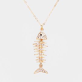 Crystal Pave Fishbone Pendant Necklace