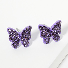 Rhinestone Paved Butterfly Stud Earrings