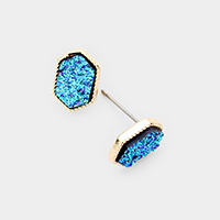 Hexagonal Druzy Stud Earrings