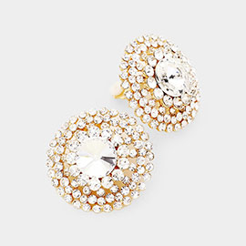 Crystal Round Evening Clip on Earrings