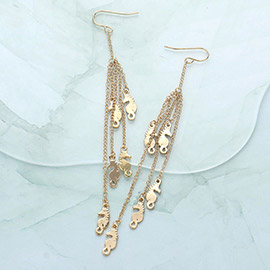 Multi Metal Seahorse Drop Chain Dangle Earrings