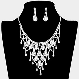 Crystal Teardrop Rhinestone Pave Net Collar Necklace